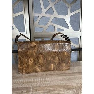 VTG Authentic VALENTINO SNAKE LEATHER SHOULDER MID BAG TAN